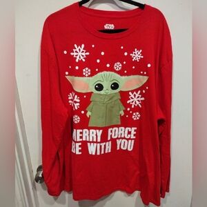 Star Wars Merry Force Be With You Yoda Grogu Graphic Christmas Shirt Men's 3XB
